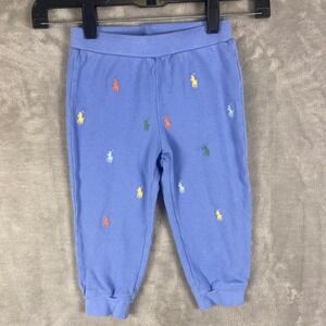 Ralph Lauren Baby Pants 24M Blue Multi Pony Logo Embroidered Joggers